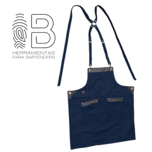 Mandil Jean Azul marino con detalles cuerina cafe